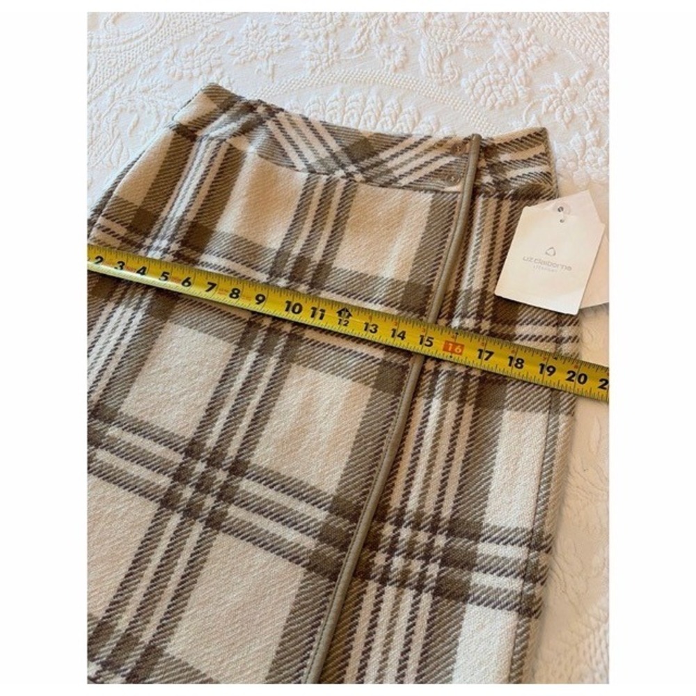 Liz Claiborne Lizsport Plaid Wool Blend Wrap Mini Skirt Scottish Moors Tan 10 - Picture 12 of 14